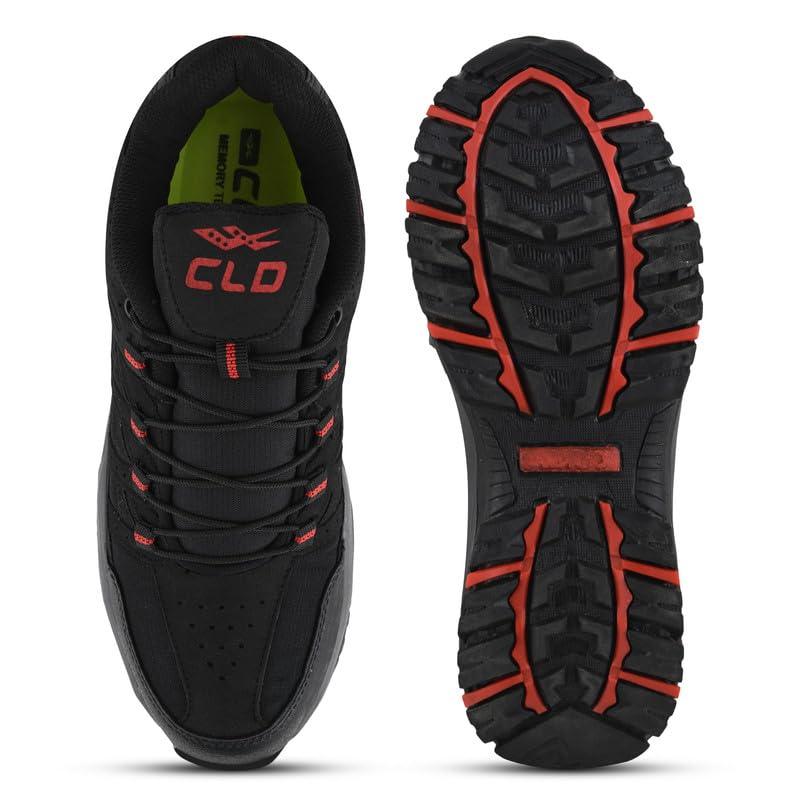 Image of CLD Trekking Shoes for Man Outdoor Hiking Shoes for Man high Neck Shoe for Men Anti Skid Trekking Boots Water Repellent Tracking Shoe for Men Breathable Hiking Boots (BLK-RED 6)