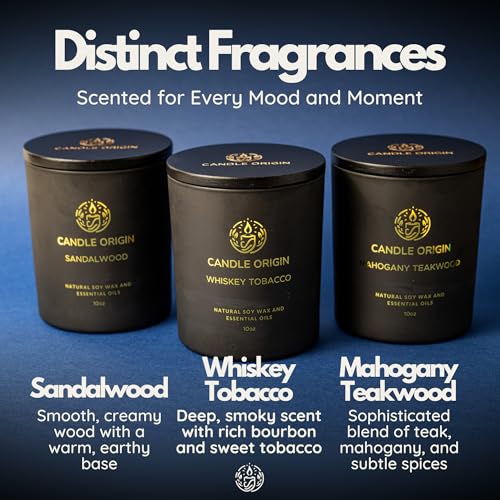 Image of Luxury Candles for Men Gift Set (3x10oz) Masculine Scented Candles | Mahogany Teakwood, Whiskey Tobacco, Sandalwood - Long Lasting Soy Candles for Home, Man Cave Decor, Gifts for Him