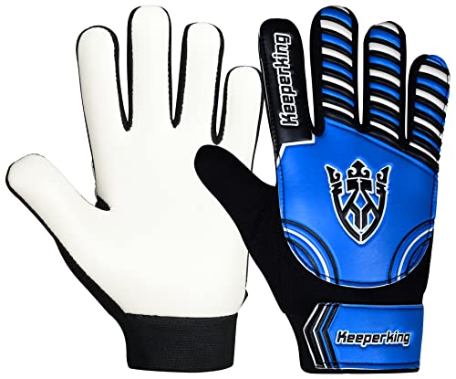 Keeperking Torwarthandschuhe Kinder, Jungen und Mädchen, Junior Fußballhandschuhe Fußball Spielerhandschuhe für Jungen tormannhandschuhe (4,dunkelblau-schwarz-Weiß) Cover