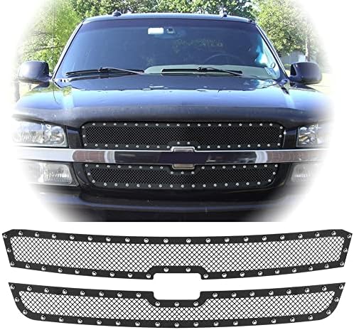 Black Mesh Grille Insert For Chevy Silverado 2005-2007 - Stainless Steel Rivet Style