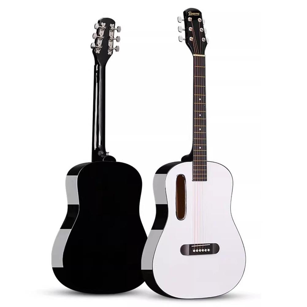 Set Completo Di Chitarra Acustica Classica, Chitarra Da Viaggio Per Principianti Con Custodia Morbida, Accordatore, Corde, Plettri E Video Didattici(White+Black,38 in)