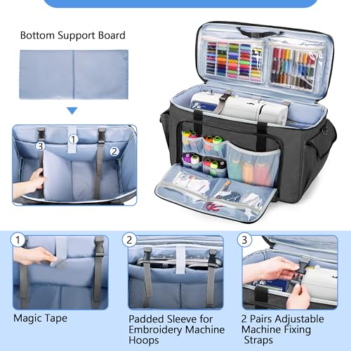 CURMIO Nähmaschinentasche mit Abnehmbarem Trolley, Rollende Stickmaschine Tasche mit Bodenträgerplatte für Näh- und Stickmaschine, Grau