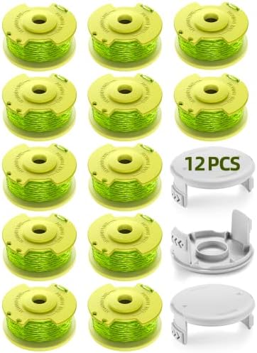 YWTESCH Trimmer String for Ryobi One Plus+ AC80RL3,11 FT/0.080-Inch，Spool Replacement Compatible with Ryobi 18v, 24v, and 40v Cordless Trimmers (12 Pack Trimmer Line & 3 Pack Trimmer Cap)