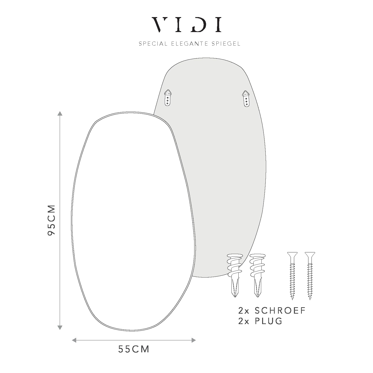 VIDISpecchio Elegante da Parete Asimmetrico | Decorativo Ovale 95 x 55 cm | Design Asimmetrico da Appendere | Specchio Moderno da Parete