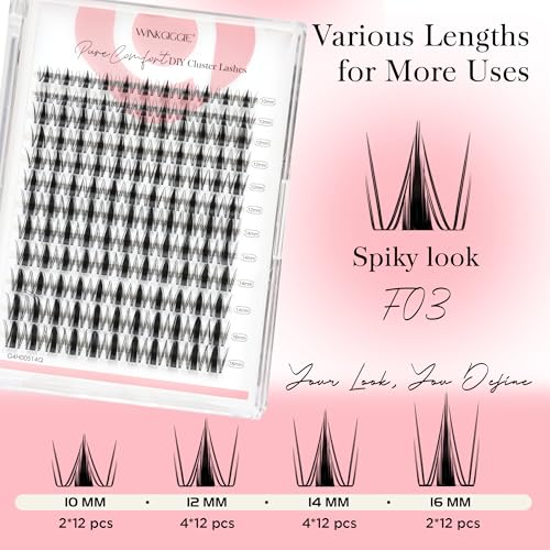 Image of Manga Lash Clusters Wispy Eyelash Clusters with spikes, 144pcs D Curled Natural Volume Lash Extensions with Soft Ultra-thin Band, 10-16mm (F03)
