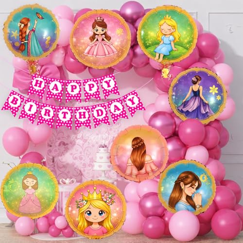 Image of Rozi Decoration Pink Happy Birthday Decoration Kit Pack of 49 | Birthday Banner with Round Foil Balloons and Pink Latex Balloons for Kids Birthday Party Decoration