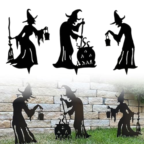 SHUOHONG 3 Stück Halloween Hexe Silhouette Hof Schilder, Halloween Deko Garten, Hexen Schwarz Kessel Gartenstecker Dekoration, Gruselige Halloween Schild Outdoor Dekoration für Außenbereich Rasen SHUOHONG 3 Stück Halloween Hexe Silhouette Hof Schilder, Halloween Deko Garten, Hexen Schwarz Kessel Gartenstecker Dekoration, Gruselige Halloween Schild Outdoor Dekoration für Außenbereich Rasen