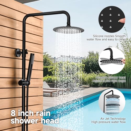 Rainsworth Outdoor Shower Kit Matte Black - Single Handle Brass Valve, 8 Inch Rain Shower Head and Handheld Spray Shower Fixture Combo, SUS 304 Stainless Steel Wall-Mounted Faucet - Image 6