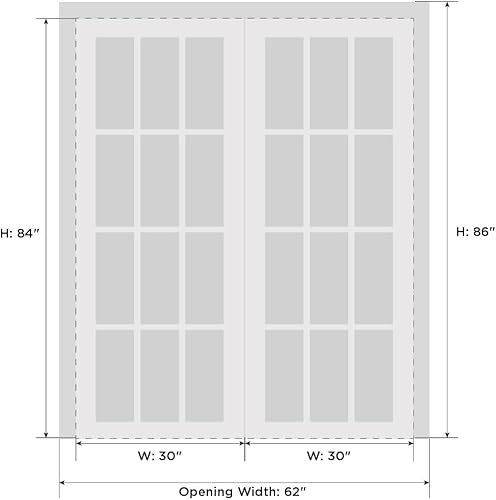 Miniatura 10 de Felicia 3355 - Puertas dobles francesas macizas de vidrio transparente de 56 x 80 pulgadas, 3 lites, seda blanca Felicia 3355, bordes de marco de