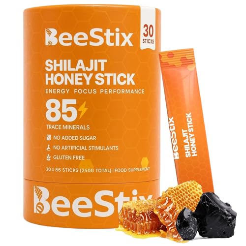 BeeStix Pure Himalayan Shilajit Honey Sticks With Organic Honey & Cinnamon | 85+ Trace Minerals for Energy, Focus & Performance Support for Men & Women | 75%+ Fulvic Acid | 30 Sticks