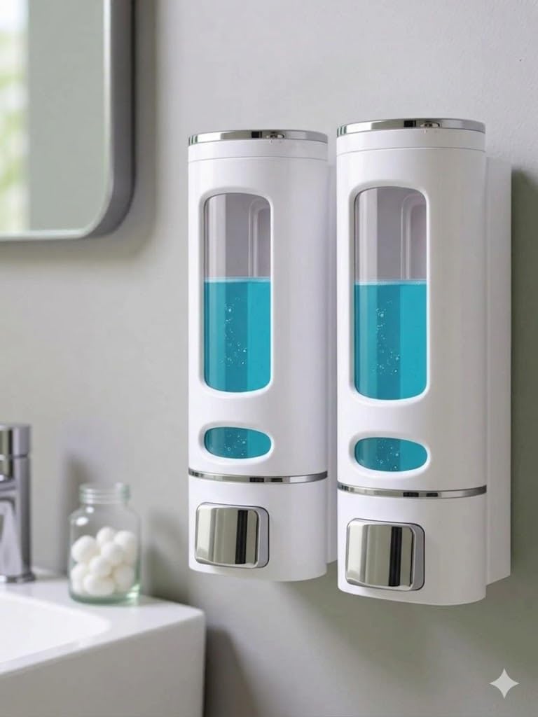 Plastic Wall Mounted Soap Shampoo Conditioner Hand Wash Gel Dispenser Liquid Soap Sanitizer Dispenser for Bathroom Basin Kitchen Sink ||400 Ml White || Pack of 2||
