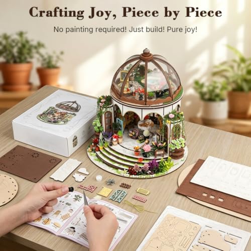 Image of PATPAT DIY Craft Kits Doll House Hanging Garden DIY Miniature House Kit with LED Light, Wooden Dollhouse for Girls for Adults and Beginners, Kids Craft Items Ideal Gift for Family and Friends