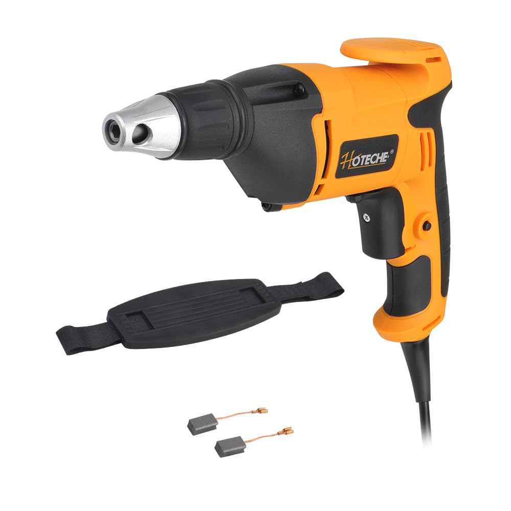 Hoteche Avvitatore Drywall da 520 W, 230 V, 50 Hz, potenza 520 W, 0 – 4500 giri/min, mandrino da 6 mm, coppia 8 NM, spina VDE – giallo/nero – accessori inclusi