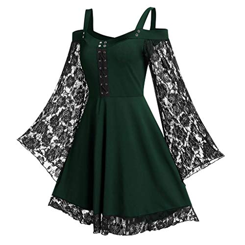 Robe verte en coton grande taille avec dentelle et épaules dénudées