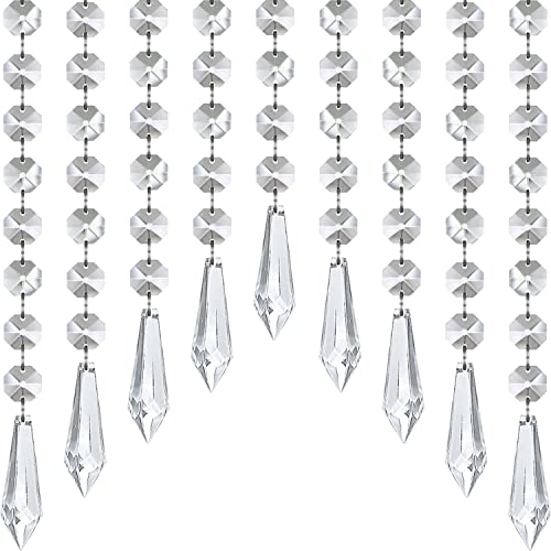 Image of Jishi 33ft Crystal Garland Strands, String of Beads w /Crystal Icicle Prism Pendant, Hanging Crystals for Decoration for Centerpieces Chandeliers Christmas Ornaments, Clear Acrylic Diamond Beaded Chain