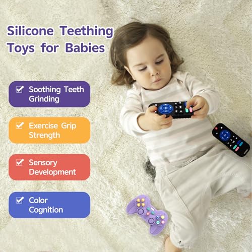 Image of Hooku 2 Pack Remote Teether for Baby, Silicone Teethers for Babies 6-12 Months, Baby Teething Toys for Babies 0-6 Months, Remote Control Toy, Infant Gifts for Boys Girls