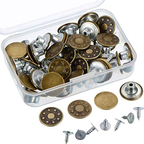 Image of DIY Crafts 5X Set, Normal Buttone, Random Buttone Kit for Repair Jeans Buttons Metal Button Snap Buttons Replacement Kit with Rivets and Plastic 1 Set (5X Set, Normal Buttone)