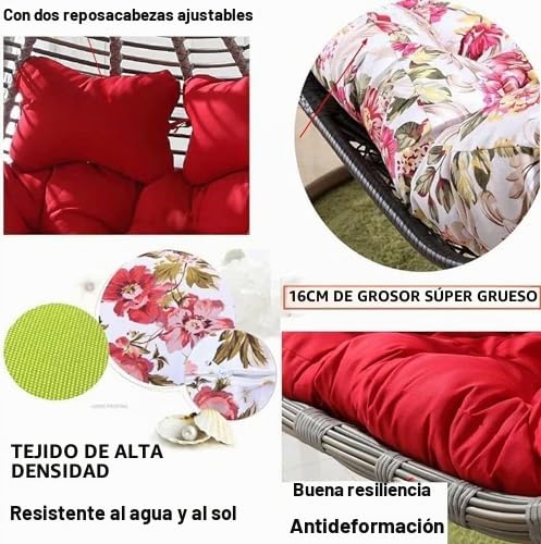 Silla colgante de ratán impermeable para 2 personas, diseño de nido de huevos extraíble, cómoda hamaca para patio y jardín, columpio con cojines para relajarse al aire libre