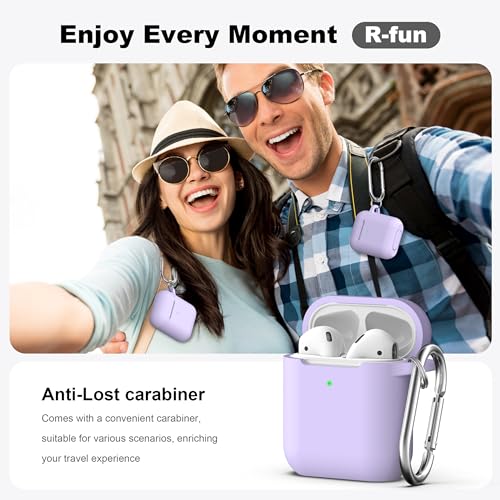 Image of AirPods Case Cover with Keychain, Full Protective Silicone AirPods Accessories Skin Cover for Women Girl with Apple AirPods Wireless Charging Case,Front LED Visible-Pink Purple