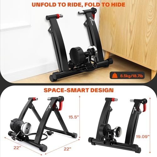 Sportneer Bike Trainer - Magnetic Indoor Cycling Trainer Stand for 26-28" & 700C Wheels, 6 Resistance Levels Stationary Bike Stand with Quick Release Lever & Front Wheel Riser Block Black — view 7