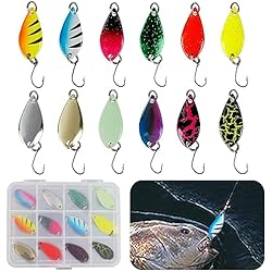 Cucharilla Sin Muerte KASESSS 12 Piezas Cucharillas Pesca Trucha, Trucha de Cuchara, 2.5g Señuelos Pesca para Trucha, Colores Múltiples Caja De Cebo para Trucha, Anzuelos de Pesca con Piezas Individuales para Perca, Bass