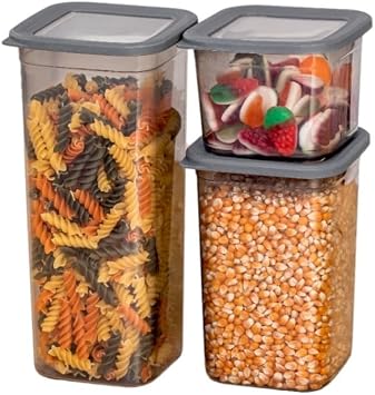 Deconox Set of 3 Square Supply Storage Container with Leak Proof Lid 650Ml - 1300Ml - 1900Ml Anthracite