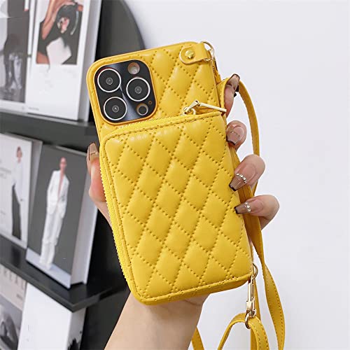 Coque cordon iPhone 11 jaune, l'étui zippé anti-chute et anti-perte