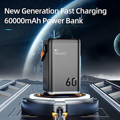Batería externa de 60000 mAh, carga rápida de 36 W, cuatro puertos USB, gran capacidad, banco de energía móvil, portátil para smartphone, tablet y más