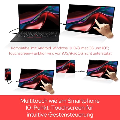 Verbatim PMT-13, Portable Touchscreen Monitor 13,3 aus Aluminium mit Powerbank 5000mAh, mobiler Full HD Bildschirm für Laptop, Tablet, Smartphone, PS5, Nintendo Switch mit USB-C sowie HDMI-Anschluss