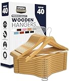 Utopia Home Natural Wooden Coat Hangers 40 Pack – Strong Solid Wood Clothes Hangers with 360° Swivel Hook, Trouser Bar & Shoulder Notches – Durable Slim Space Saver for Suits, Jackets, Coats, Shirts