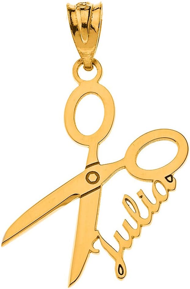 10K or 14K Yellow, White, or Rose Gold 1-1/8" x 7/8" Scissors Shears with Your Name Customizable Hairdresser Pendant - Choice of Metal