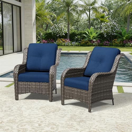 Image of Joyside Patio Chairs Set of 2, Wicker Patio Furniture with High Back, Deep Seating, Wide Armrest, Thickened Cushions, Outdoor Rattan Furniture for Deck, Porch Use
