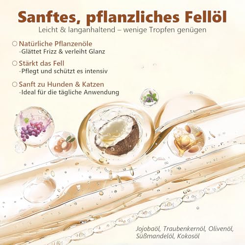 UNEK Fellpflegeöl für Hunde & Katzen | 30ml Leave-in-Conditioner mit Kokosduft, Kokos- & Jojobaöl, Sanftes Entwirren & Glätten, Für Glänzendes Fell & Alle Haut- & Felltypen