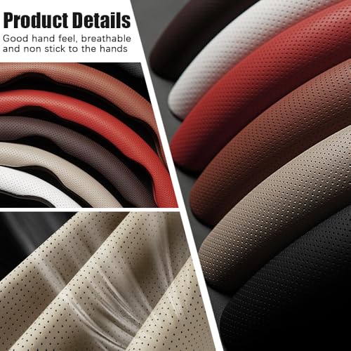 image for Pincuttee Leather Steering Wheel Cover,Universal Steering Wheel Protec