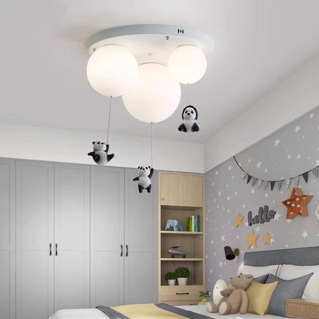 Lustre LED panda géant moderne à 3 lumières pour enfant