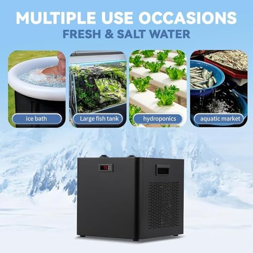 Aquarium Chiller for 42/78/130 Gallon Tanks, Quiet Fish Tank Cooler, Ideal for Cold Plunge, Ice Bath, Aquatic Plants & Jellyfish Cultivation, 500L/130G Capacity