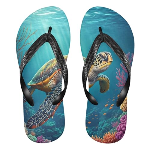 Burbuja Sea Turtles Flip Flops for Women Men, Soft Thong Sandals Rubber Slippers for Pool Beach Essentials