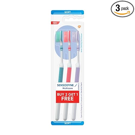 Sensodyne Adult Multicare Manual Toothbrush - Flexible Neck For Soft & Gentle Cleaning - Multipack (2+1)