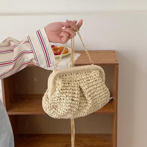 Image of Afashor Straw Clutch Purse for Women Summer Beach Woven Evening Bag Dumpling Casual Shoulder Handbag