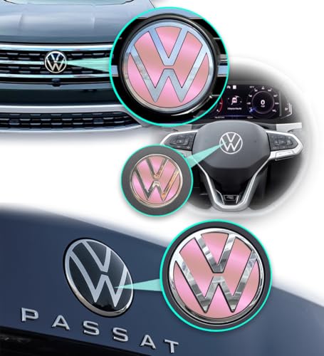 Image of IPG Decal Made for VW 2021 Passat Polo Tiguan Golf Rear /Front Emblem Logo Decals Stickers Set (4 Units) (PinkPearl)
