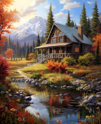 Image of 14CT Counted Cross Stitch Kits for Adults Mountain Flowers Advanced Stamped Cross Stitch Kits for Adults (Mountain 3)
