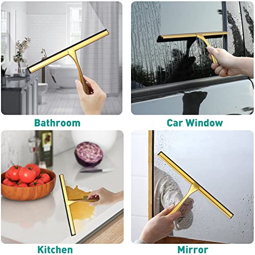 Shower Squeegee For Glass Doors,12-Inch Shower Glass Squeegee, Gold Shower Squeegee For Shower Doors,Mirror,Windows, With Shower Door Hook And Adhesive Hook #TOP6