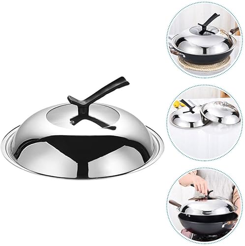 Miniatura 8 de Tapa universal de acero inoxidable para ollas, sartenes y sartenes, tapa de wok de 11.8 in con mango de pie, funda de repuesto para sartén y tapa de