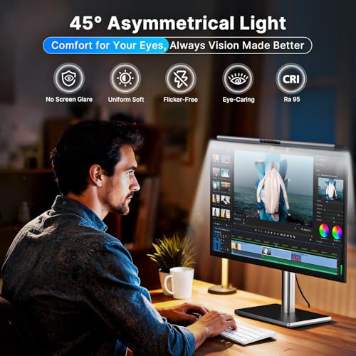 Image of Syrinx 16.7 inch Computer Monitor Light Bar with Ambient Backlight, USB Reading LED Lamp, Screen Monitor Lamp, Touch + Gesture Control, Dimmable Desk Light, Eye-Caring, No Screen Glare for (Basic)