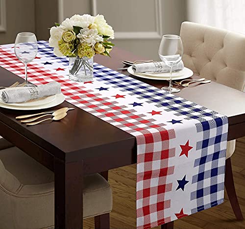 Sofevaim 4Th Of July Patriotic Table Runner, 14 X 72 Inches Long Gingham Red White Blue Stars American Flag Buffalo Plaid Table Cloth For Memorial Day Independence Day Veterans Day Table Decorations #TOP23
