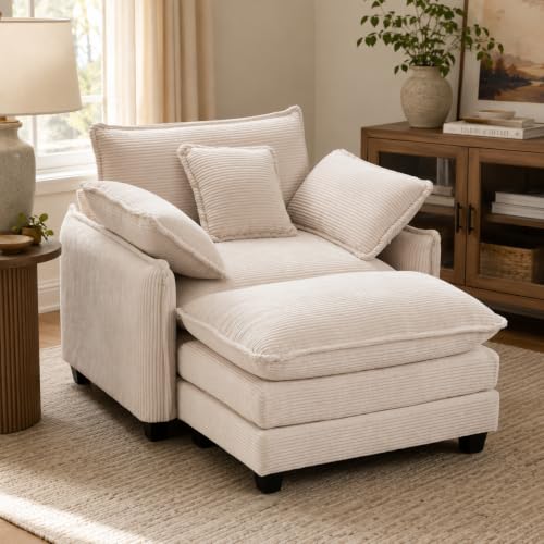 LUXSeatful Oversized Chair with Ottoman, Corduroy...