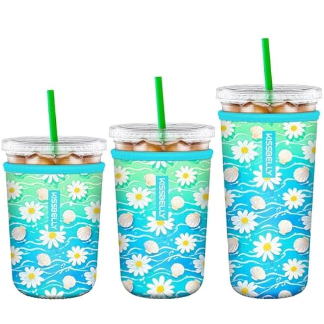 Reusable Neoprene Cup Sleeve for Iced Coffee Cups, 3 Pack Iced Coffee Cup Insulator Sleeve for Iced & Hot Drinks Durable Beverage Cooler Holder for Iced Coffee & Cold Soda