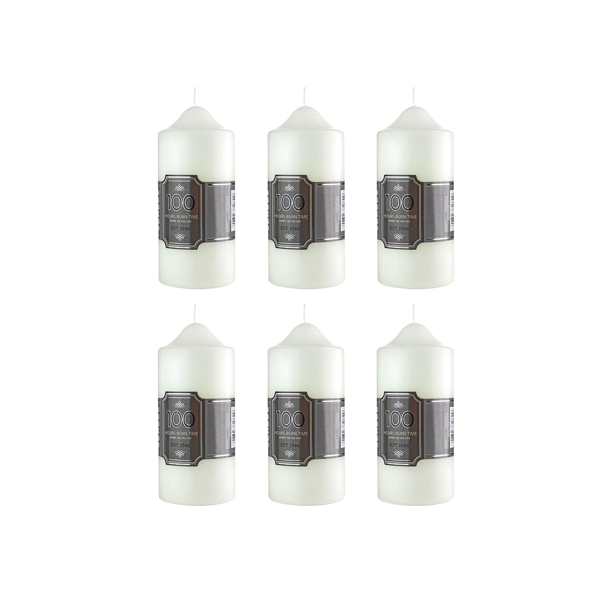 Pillar Candles Pack of 6 Long Burning Large Candle 7cm x 16cm with 100 Hours Burn Time - Dripless, Smokeless, Unscented Church Candles - Ideal for Weddings, Spa and Parties