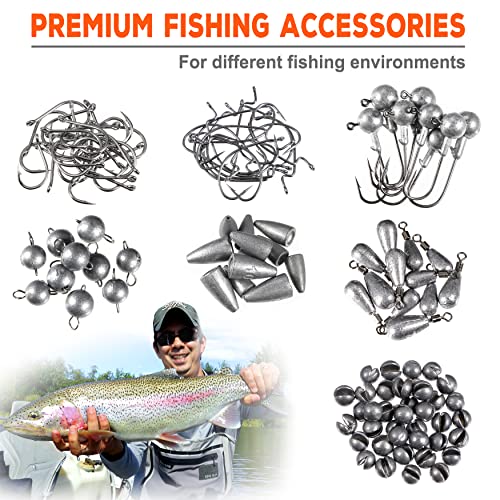 PLUSINNO Kit de acessórios de pesca com 264 peças, caixa de equipamentos organizada com equipamentos