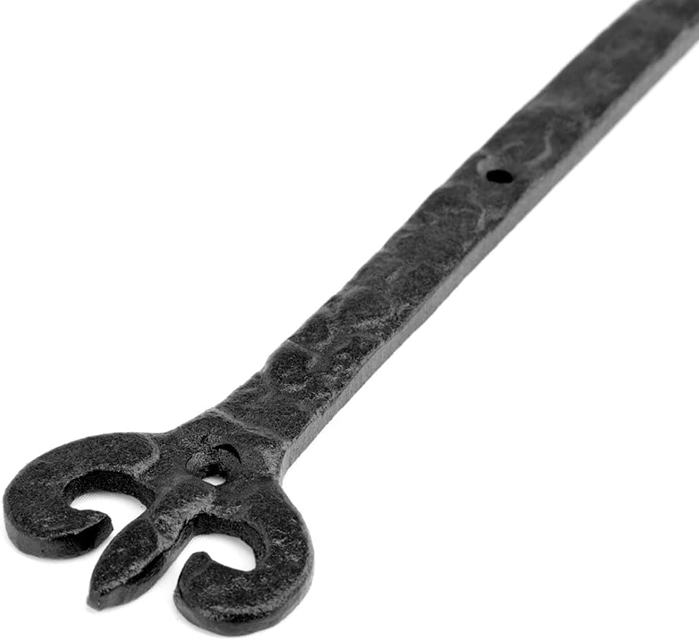Renovators Supply Manufacturing Black Wrought Iron Shed Door Hinge 12.5 in Vintage Style Decorative Flush Mount Cast Iron Barn Door Shed Hinge with Hardware Pack of 2